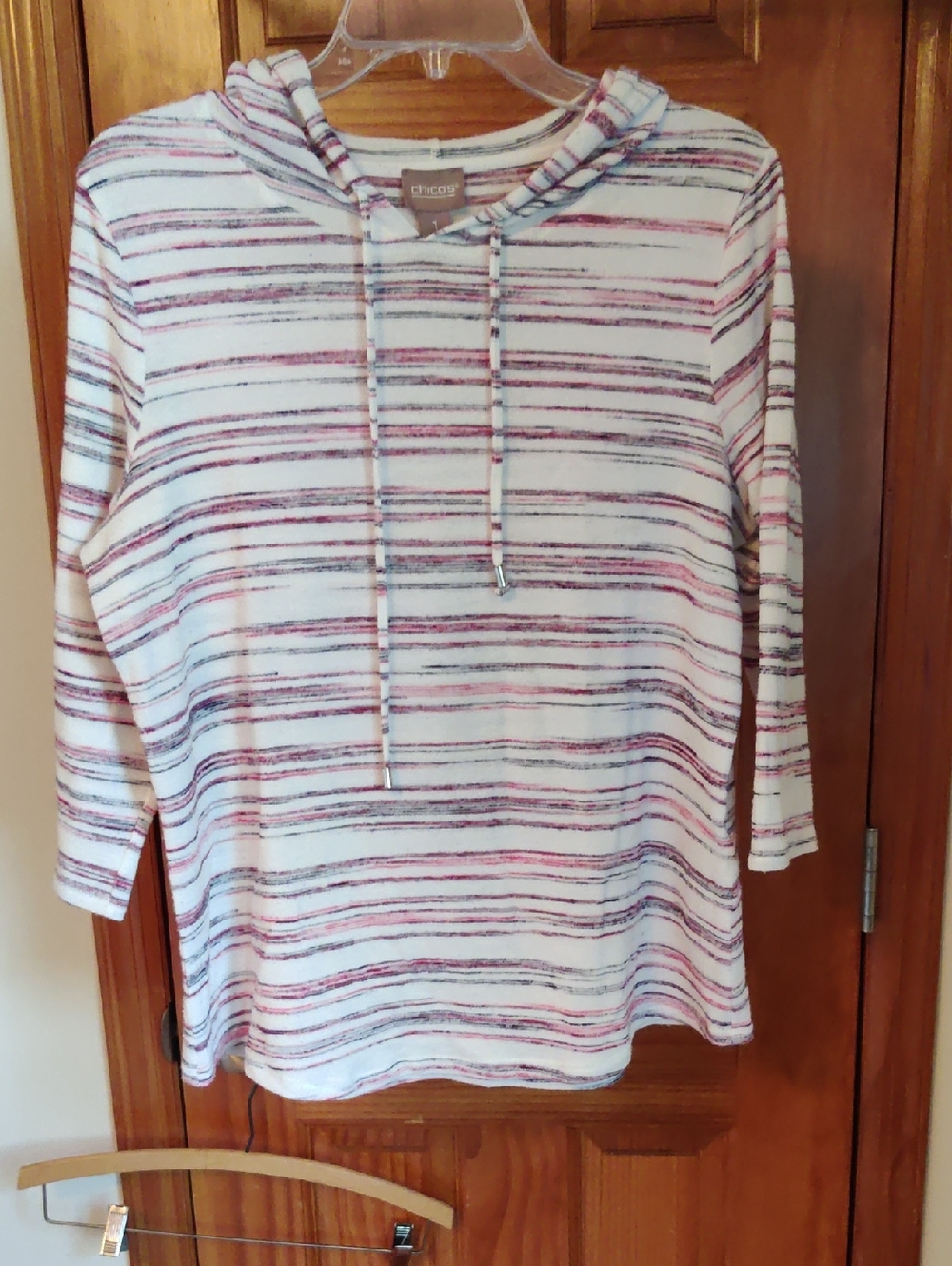 Chico's 3/4 Sleeve Top With Hood Size 1